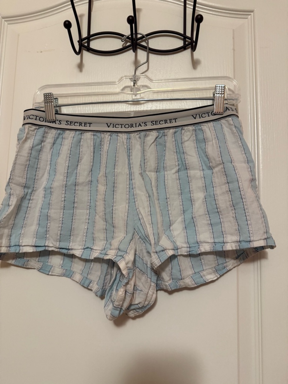 Victoria's Secret Light Blue & White Striped Cotton Shorts